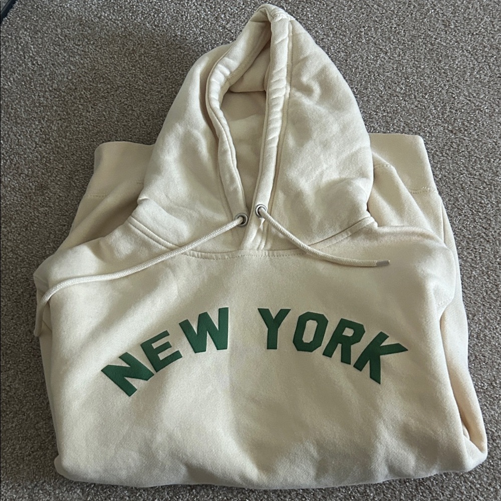 Cream Hoodie with Green New York Print